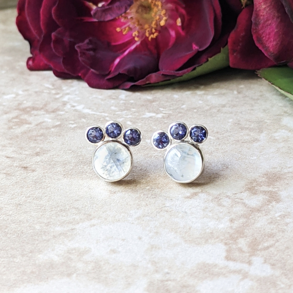 NWT Bentley & Lo Moonstone and Iolite Sterling Silver Fan Studs